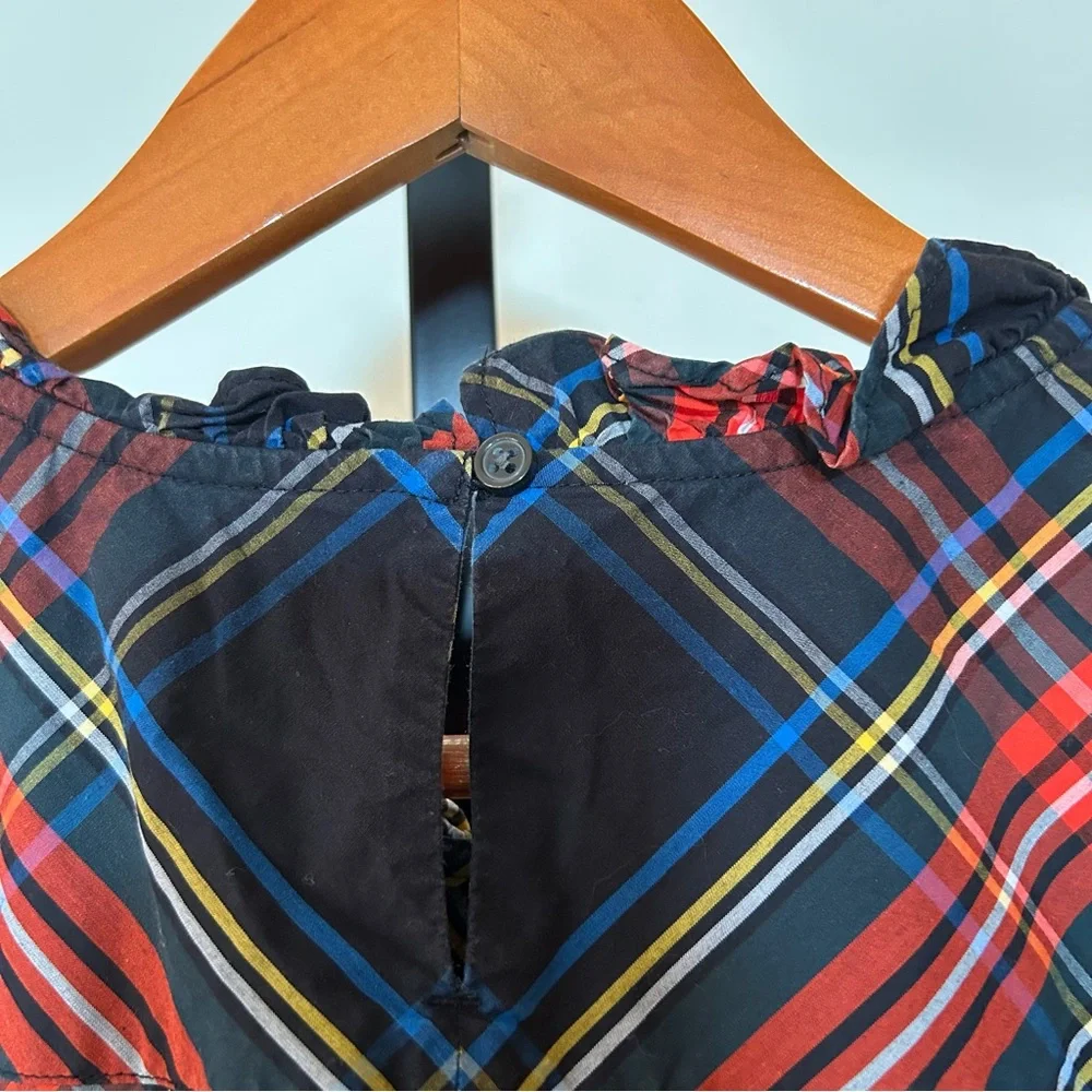 J. Crew Smocked Puff Sleeve Cotton Poplin Top Stewart Tartan Plaid Blouse Sz XXL
